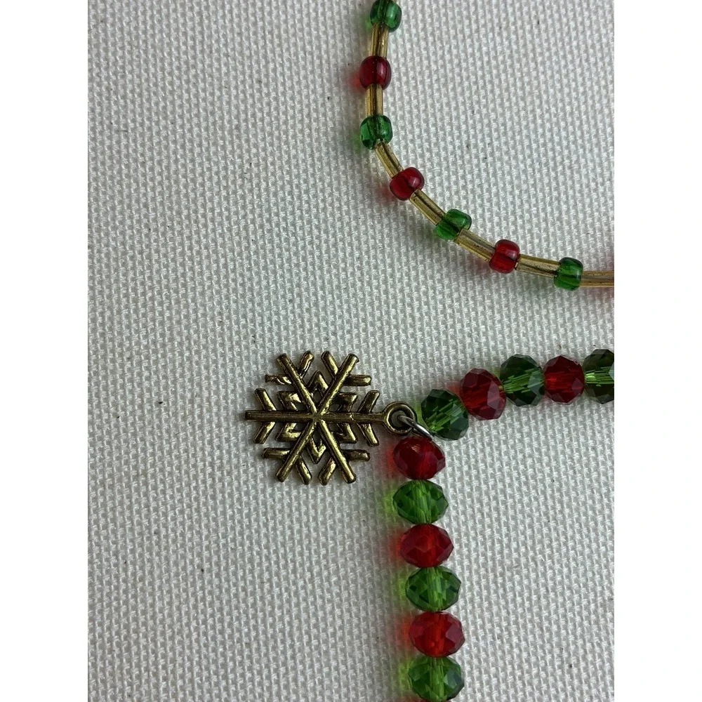 VTG Christmas Bracelet Set Red & Green Crystal Beads with Holiday Charms